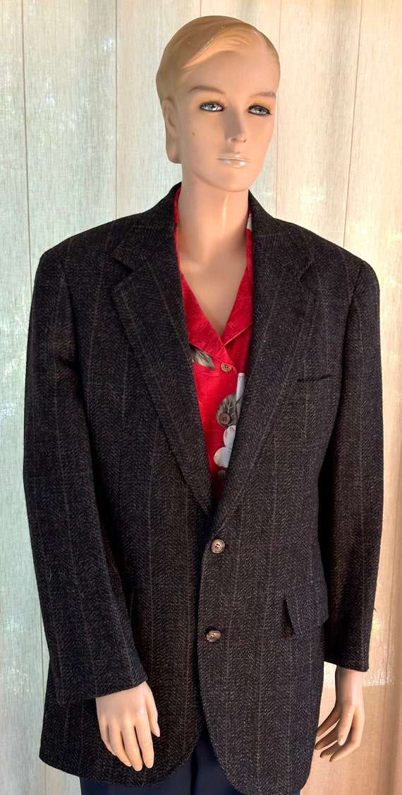 Southwick, Vintage 1960s Southwick Wool Tweed Blazer, Charcoal Grey Stripe, Men's 42