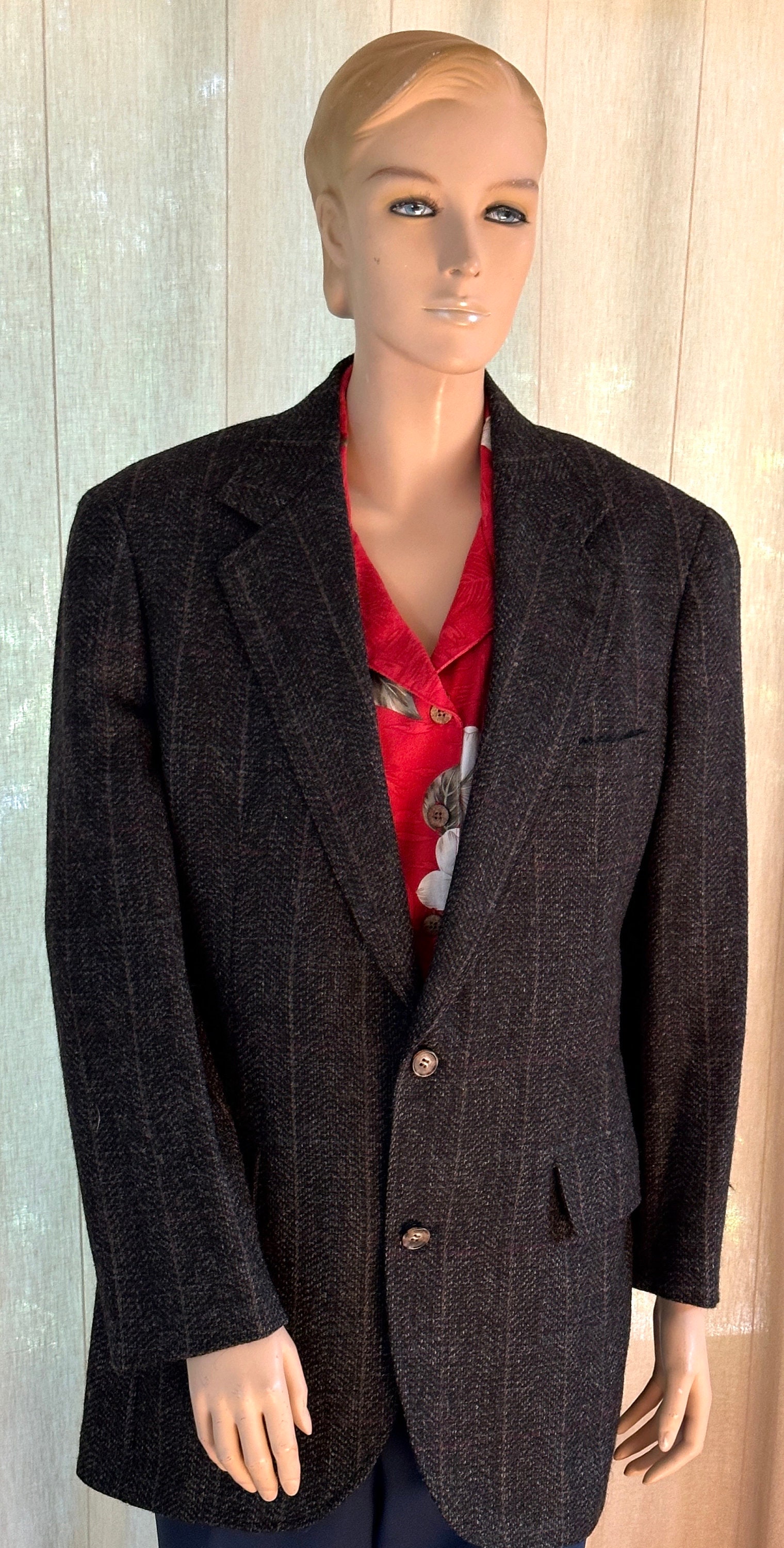 Southwick, Vintage 1960s Southwick Wool Tweed Blazer, Charcoal Grey Stripe, Men's 42