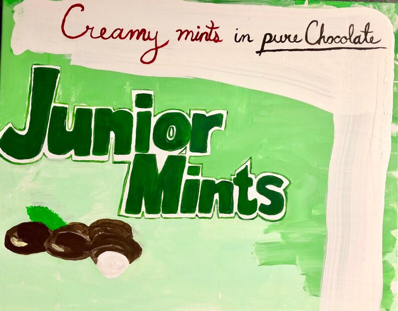 Original Acrylic Painting of the Classic Candy Junior Mints by Contemporary Artist Celeste Hanlon-2019 Art-Food-POP ART Candy-Home Decor