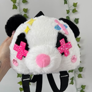 OOAK Niedlicher Panda Rucksack Plushie mit Clay Gesicht - Kawaii Teddy Plüsch Rucksack
