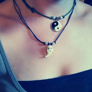 Little Ghostie Necklace. Polymer Clay Ghost Pendant. Glow in the Dark Pendant.