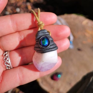 Elfling Amulet Necklace. Polymer Clay and Tumble Stone Pendant. Fantasy Necklace.