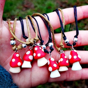 Mystical Toadstool Necklace. Glow in the dark Pendant. Polymer Clay Mushroom Pendant. Aminita Necklace.