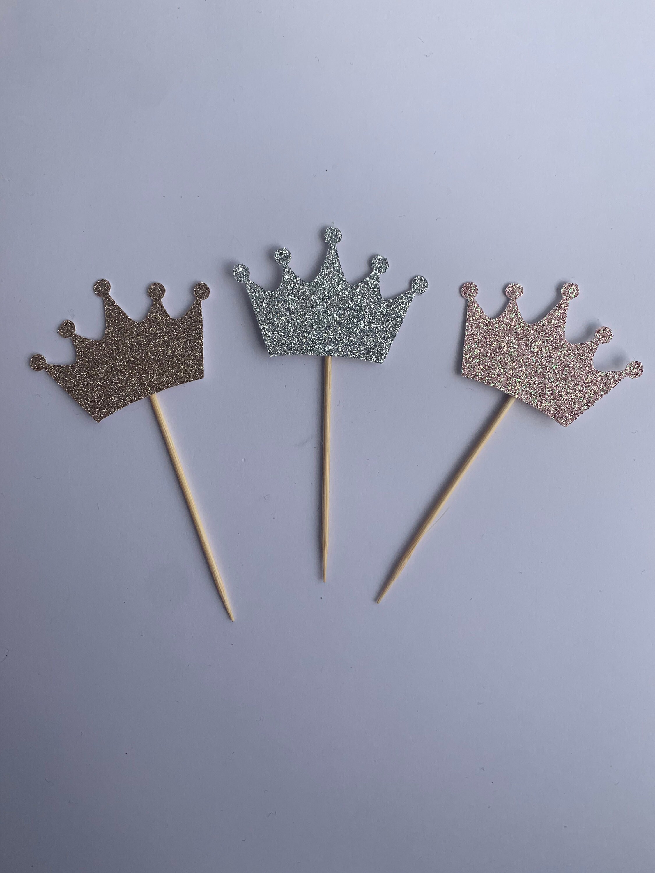 Ready Assembled Glitter Crown Cupcake Toppers. Available in a Etsy UK
