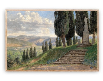 Tucan Landscape - Instant Digital Download, Italian, Vintage Antique Oil Painting, Antique Art, Vintage Print, Landscape Print, Italy