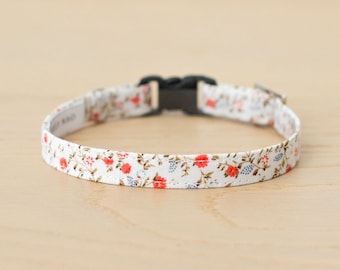 Cat Collar - "Rose Garden" - Red Rose Cat Collar / Breakaway or Non-Breakaway / Girl Cat Collar, Floral, Wedding / Cat, Kitten, Small Dog