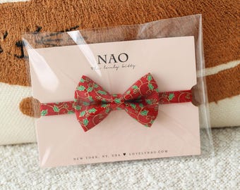 Bow Tie Cat Collar - "Holly Berries - Red" - Christmas Cat Collar with Bow / Breakaway or Non-Breakaway / Holiday / Cat, Kitten, Small Dog