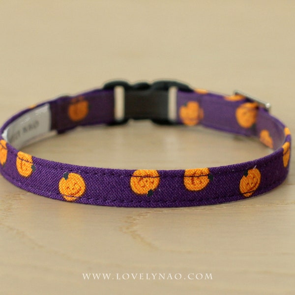 Halloween Cat Collar - "Happy Pumpkin - Purple" - Trick-or-Treat Cat Collar / Breakaway or Non-Breakaway / Autumn / Cat, Kitten, Small Dog