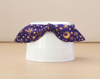 Cat Collar with Bow - "Moonlight" - Bunny Ear Bow / Breakaway or Non-Breakaway / Magic, Zodiac, Witchy, Mystical / Cat + Small Dog