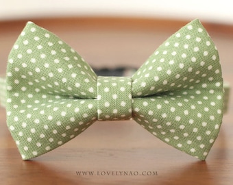 Bow Tie Cat Collar - "Lovely Dots - Green" - Polka Dot Cat Collar with Bow / Breakaway or Non-Breakaway / Spring / Cat, Kitten, Small Dog