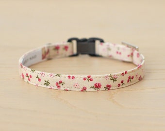 Cat Collar - "Jasmine" - Pink Floral Cat Collar / Breakaway or Non-Breakaway / Girl Cat Collar / Spring / Cat, Kitten, Small Dog