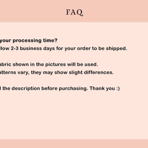 以下が含まれることがあります： FAQ: 処理時間はどのくらいですか？ご注文の発送には2～3営業日かかります。写真に示されているのと同じ生地を使用します。生地の模様は異なるため、わずかな違いが生じる場合があります。ご購入前に説明をよくお読みください。ありがとうございます :)