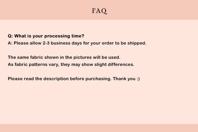 以下が含まれることがあります： FAQ: 処理時間はどのくらいですか？ご注文の発送には2～3営業日かかります。写真に示されているのと同じ生地を使用します。生地の模様は異なるため、わずかな違いが生じる場合があります。ご購入前に説明をよくお読みください。ありがとうございます :)