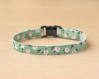 Cat Collar - "Daisy" - Green Floral Cat Collar / Breakaway or Non-Breakaway / Daisy, Spring, Summer / Cat, Kitten, Small Dog