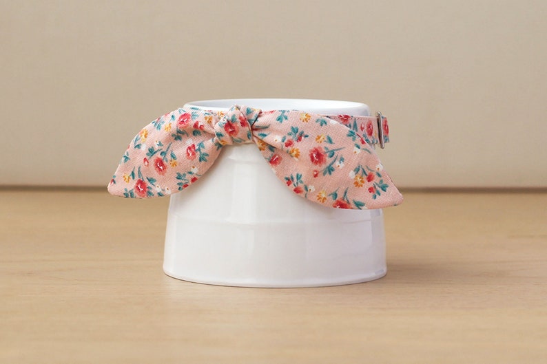 Cat Collar with Bow Peony Bouquet Floral Bunny Ear Bow / Breakaway or Non-Breakaway / Girl Cat, Spring, Pink / Cat, Kitten, Small Dog image 2