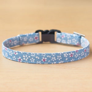 Cat Collar - "Cherry Blossom" - Blue Floral Cat Collar / Breakaway or Non-Breakaway / Spring, Summer / Cat, Kitten, Small Dog