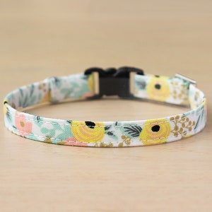 Rifle Paper Co® Cat Collar - "Rosa - Yellow" - Floral Cat Collar / Breakaway or Non-Breakaway / Spring, Summer / Cat, Kitten, Small Dog