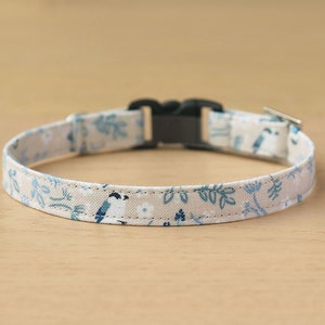 Cat Collar - "Little Bird" - Blue Bird Cat Collar / Breakaway or Non-Breakaway / Spring, Botanical, Floral, Leaf / Cat, Kitten, Small Dog