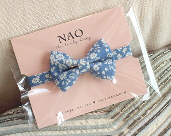 Vintage Denim Flower Cat Bow Tie Collar