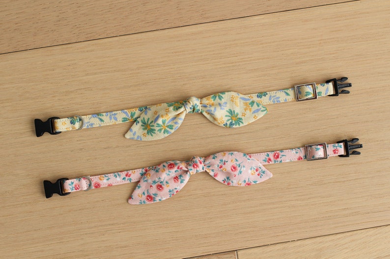 Cat Collar with Bow Peony Bouquet Floral Bunny Ear Bow / Breakaway or Non-Breakaway / Girl Cat, Spring, Pink / Cat, Kitten, Small Dog image 3