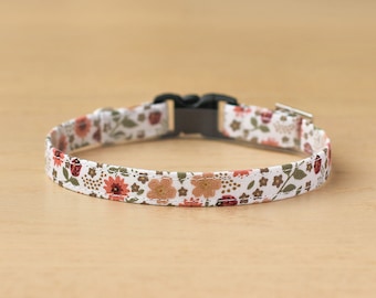 Cat Collar - "Garden Party - Ivory" - Floral Cat Collar / Breakaway or Non-Breakaway / Girl Cat Collar / Spring / Cat, Kitten, Small Dog