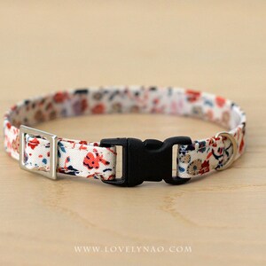 Cat Collar Amelie Beige Floral Cat Collar / Breakaway or Non-Breakaway / Autumn, Winter, Thanksgiving / Cat, Kitten, Small Dog image 2