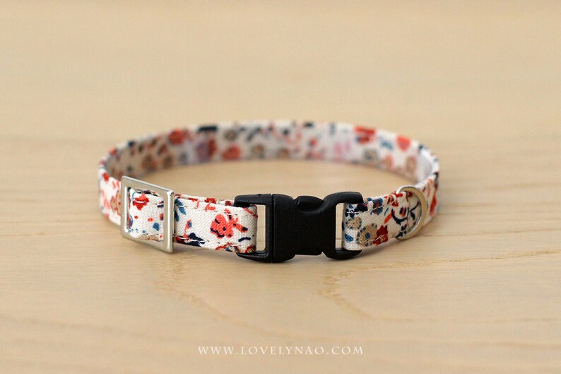 Cat Collar Amelie Beige Floral Cat Collar / Breakaway or Non-Breakaway / Autumn, Winter, Thanksgiving / Cat, Kitten, Small Dog image 2