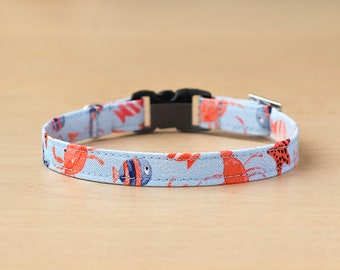 Cat Collar - "Under the Sea" - Aquatic Fish Cat Collar / Breakaway or Non-Breakaway / Summer, Beach, Sea, Marine / Cat, Kitten, Small Dog