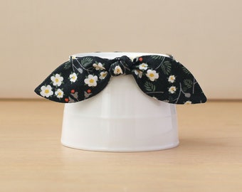 Cat Collar with Bow - "Cotton Field" - Floral Bunny Ear Bow / Breakaway or Non-Breakaway / Spring, Garden, Girl Cat / Cat, Kitten, Small Dog