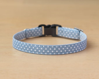 Cat Collar - "Lovely Dots - Blue" - Polka Dot Cat Collar / Breakaway or Non-Breakaway / Spring, Summer, Boy Cat / Cat, Kitten, Small Dog