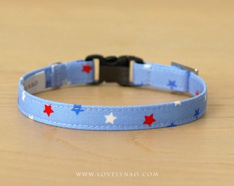 Cat Collar - "Freedom Stars - Blue" - Patriotic Cat Collar / Breakaway or Non-Breakaway / Independence Day USA / Cat, Kitten, Small Dog