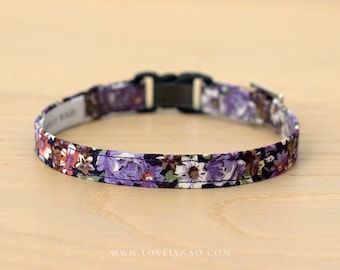 Cat Collar - "Twilight Garden - Purple" - Fall Harvest Cat Collar / Breakaway or Non-Breakaway / Autumn / Floral / Cat, Kitten, Small Dog