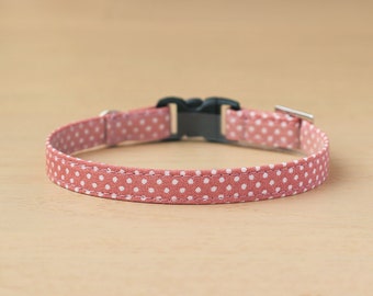 Cat Collar - "Lovely Dots - Rose Pink" - Polka Dot Cat Collar / Breakaway + Non-Breakaway / Spring, Girl Cat Collar / Cat, Kitten, Small Dog