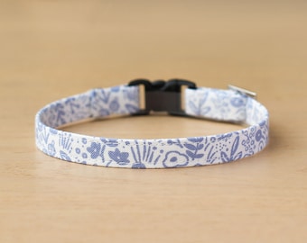 Rifle Paper Co® Cat Collar - "Spring Meadow - Blue" - Floral Cat Collar / Breakaway + Non-Breakaway / Forest, Nature / Cat, Kitten, Dog