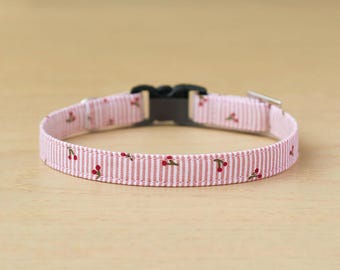 Cute Mini Cherry Cat Collar – Pink Stripe Fruit Kitten Collar with Safety Buckle, Kawaii Botanical Pet Gift [Mini Cherry]