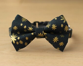 Christmas Cat Bow Tie Collar – Starry Night (Evergreen) / Holiday Cat Bow Tie Collar / Rifle Paper Co® Cat Bow Tie Collar