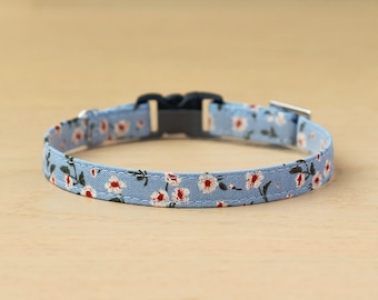 Cat Collar - "Blooming Dahlia - Blue" - Floral Cat Collar / Breakaway or Non-Breakaway / Spring, Summer, Garden / Cat, Kitten, Small Dog