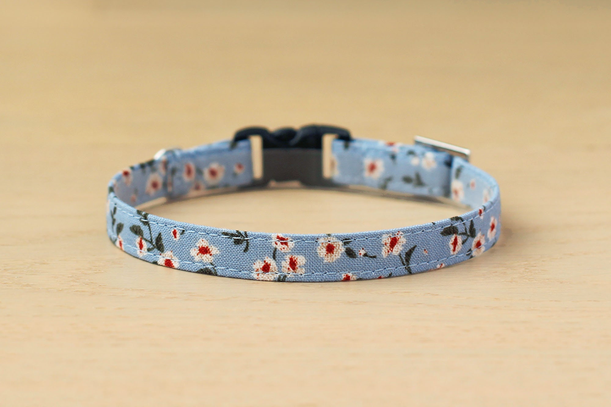 Sky Blue Floral Cat Collar - Light Flower Kitten Collar, Unique Botanical Pet Neckwear, Safety Breakaway, New Gift Idea