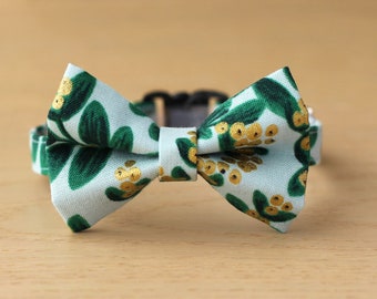 Christmas Cat Bow Tie Collar – Mistletoe (Mint) / Holiday Cat Bow Tie Collar / Rifle Paper Co® Cat Bow Tie Collar