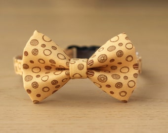 Bow Tie Cat Collar - "Cookies 'N Donuts" - Yellow Cat Collar with Bow / Breakaway + Non-Breakaway / Valentine's Day / Cat, Kitten, Small Dog