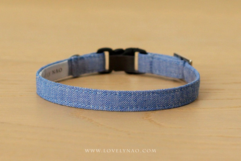 Cat Collar Denim Blue Blue Denim Cat Collar / Breakaway or Non-Breakaway / Chambray, Wedding, Preppy / Cat, Kitten, Small Dog image 1