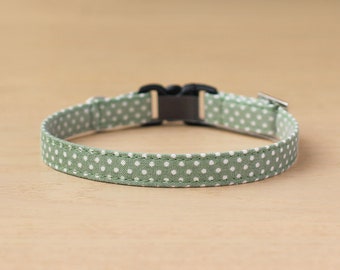 Cat Collar - "Lovely Dots - Green" - Polka Dot Cat Collar / Breakaway or Non-Breakaway / Spring, Summer / Cat, Kitten, Small Dog