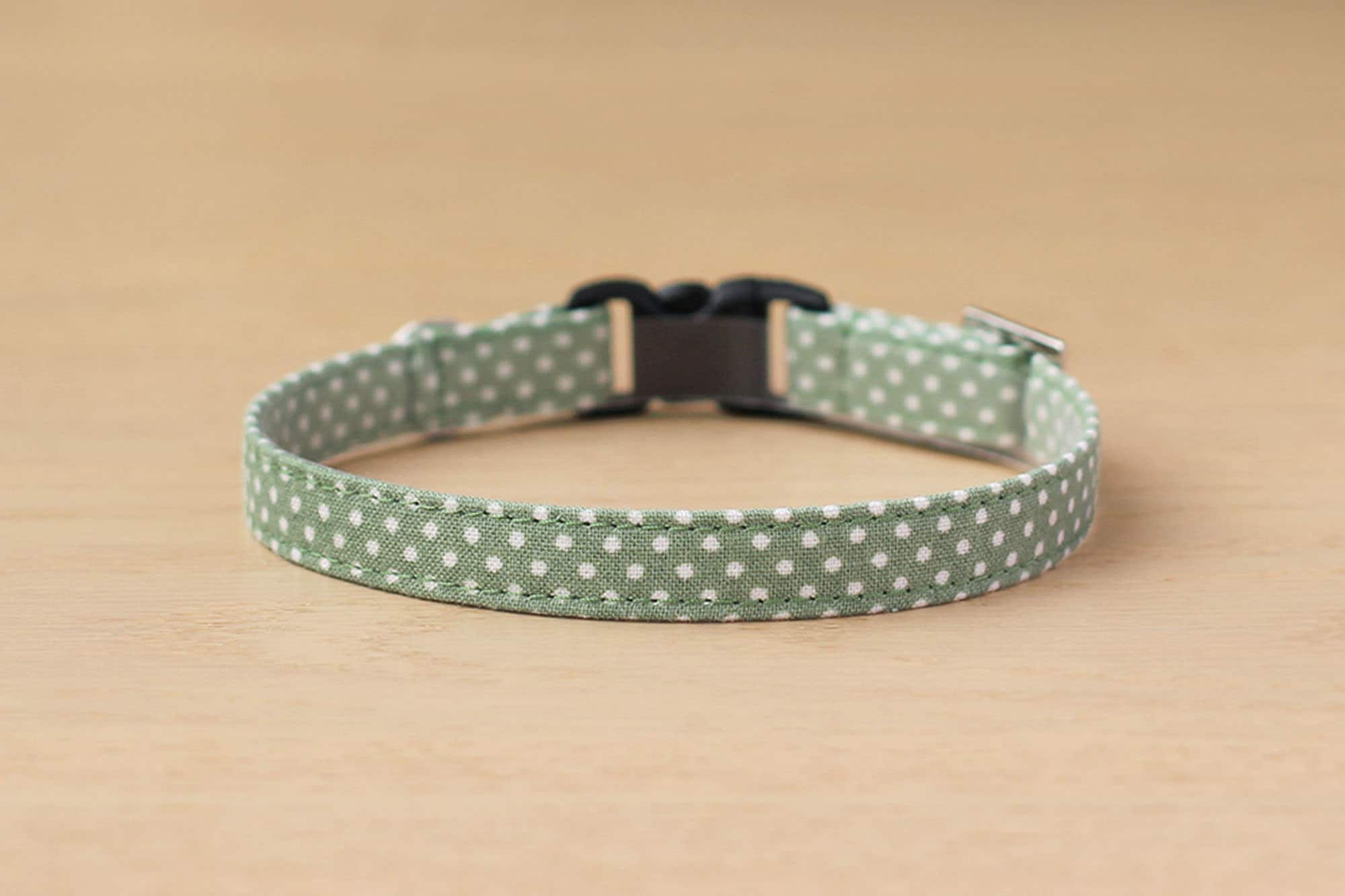Sage Green Lovely Polka Dot Cat Collar - Classic White Dotted Kitten With Safety Buckle, Natural Pet Gift [Lovely Dots]
