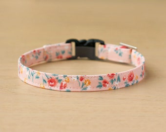 Cat Collar - "Peony Bouquet " - Floral Cat Collar / Breakaway or Non-Breakaway / Girl Cat Collar / Spring, Pink / Cat, Kitten, Small Dog