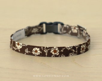 Cat Collar - "Autumn Flavor - Brown" - Floral Cat Collar / Breakaway or Non-Breakaway / Autumn, Winter / Cat, Kitten, Small Dog