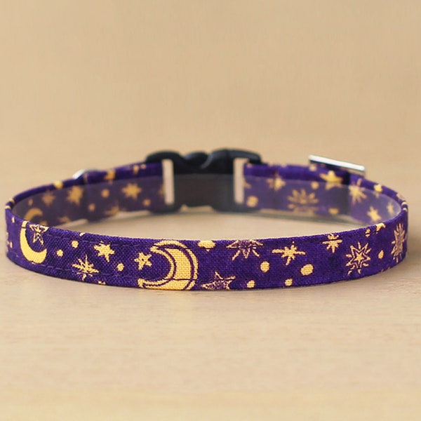 Cat Collar - "Moonlight" - Purple Moon & Stars Cat Collar / Breakaway or Non-Breakaway / Magic, Zodiac, Witchy, Mystical / Cat + Small Dog