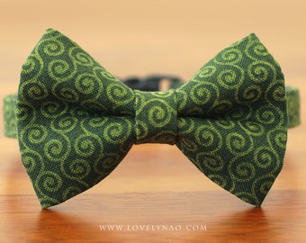 Christmas Cat Bow Tie Collar – Warm Wishes (Dark Green) / Holiday Cat Bow Tie Collar