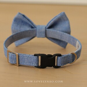 Denim Cat Bow Tie Collar Blue image 3