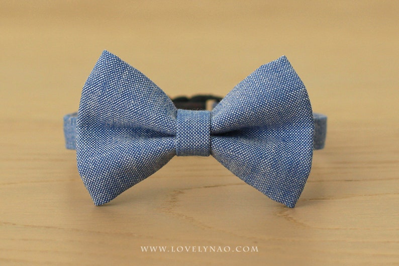 Denim Cat Bow Tie Collar Blue image 1