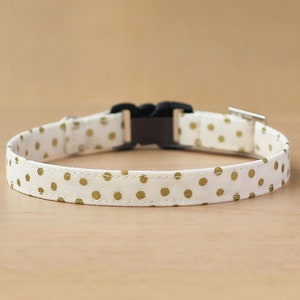 Christmas Cat Collar Golden Snowball Gold Dot Cat Collar / Breakaway or Non-Breakaway / Holiday, Winter / Cat, Kitten, Small Dog image 1